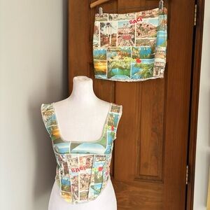 Tiger Mist Small Novelty Italy Baci Travel Print Skirt Tank Top Mesh Set